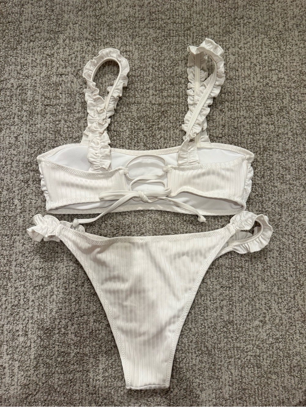 Cupshe White Ruffle Ribbed Bikini - Picture 3 of 4